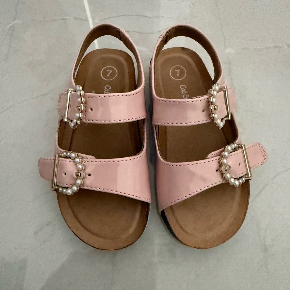 Cat & Jack Pink Kids Sandals with Pearl Buckles